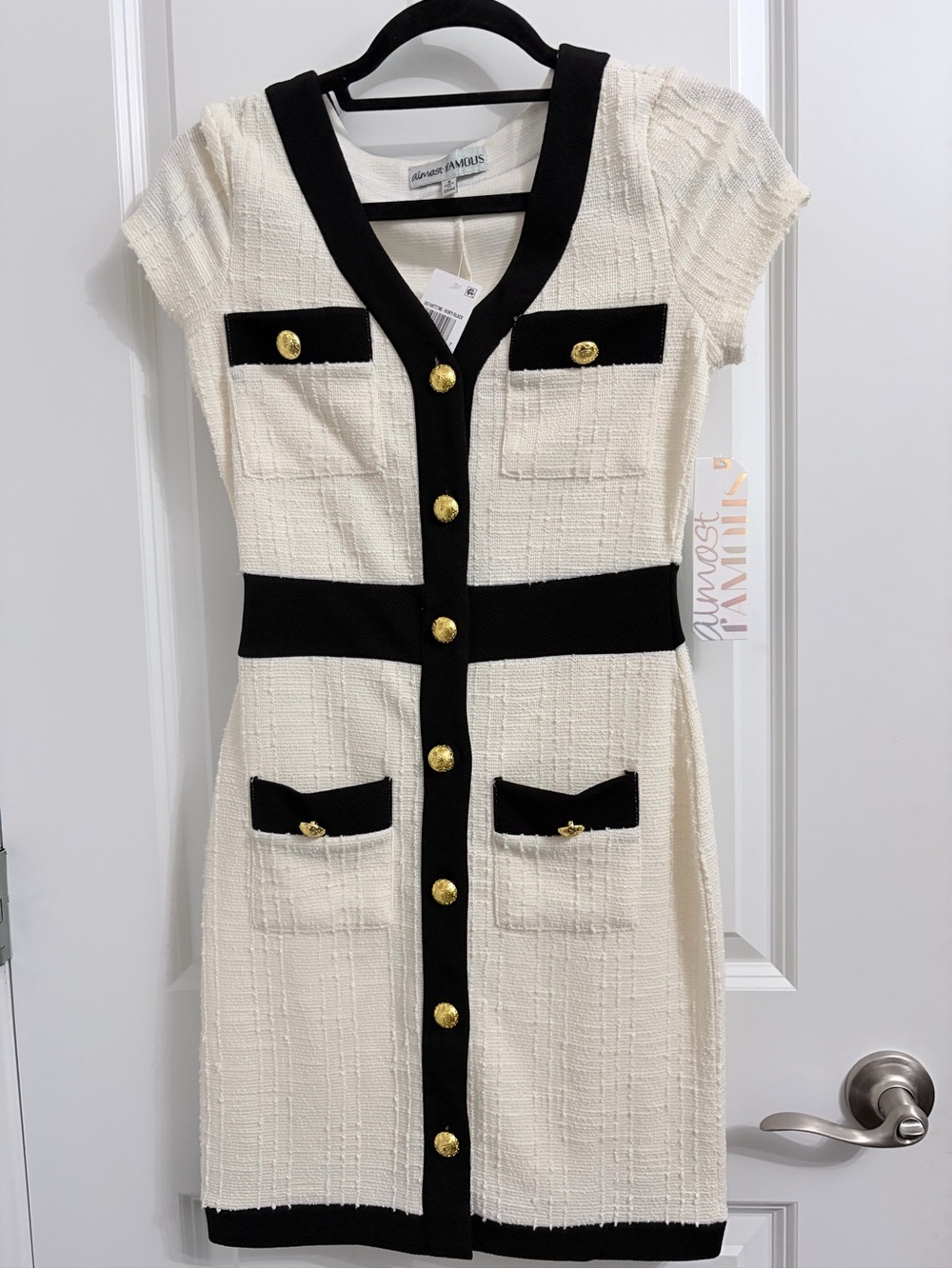 Almost Famous Cream and Black Tweed-Inspired Sheath Dress